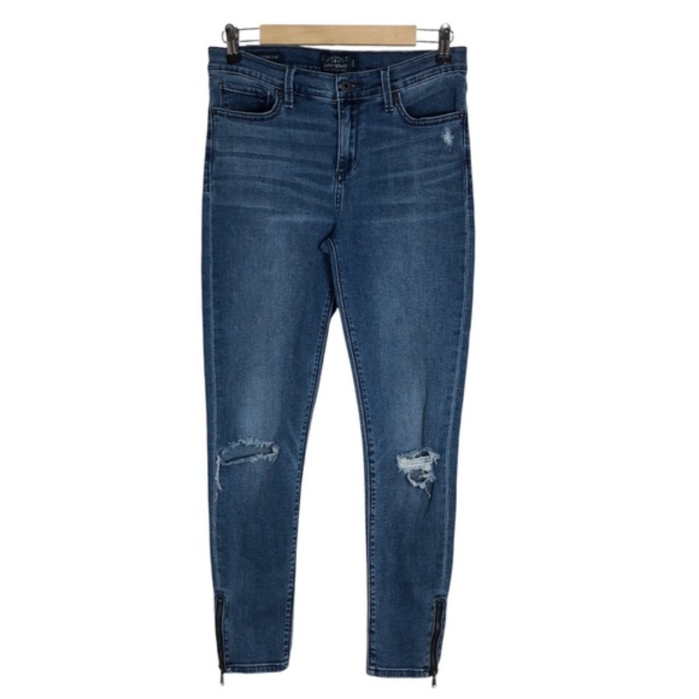 Lucky Brand‎ Brooke Mid Rise Ankle Zipper Distress Ripped Blue Legging Jean 8/29